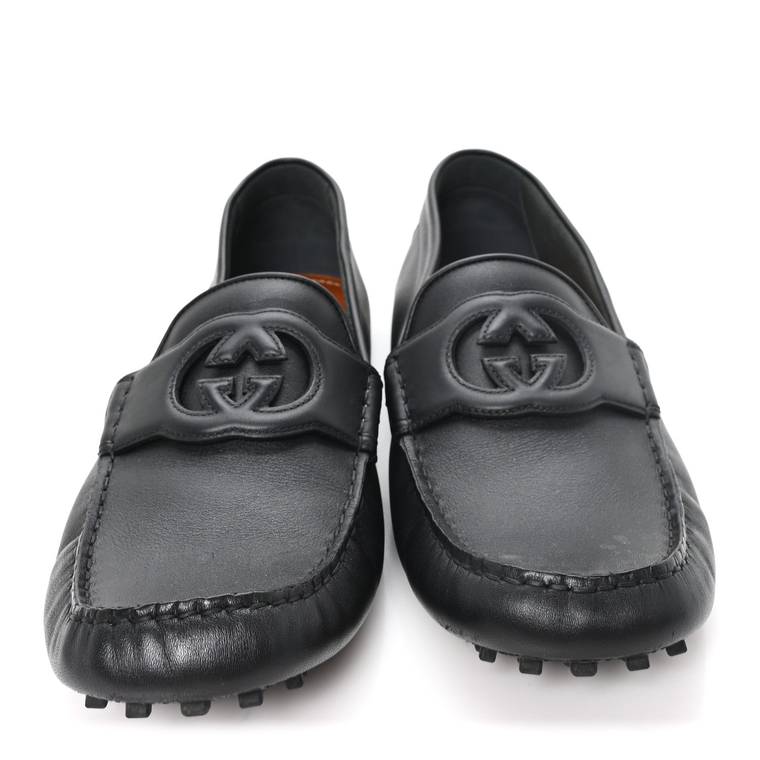 Gucci Soft Clove Calfskin Monochrome Mens Interlocking G Driver Loafers 11 Black 3 of 9