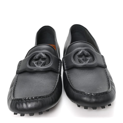 Gucci Soft Clove Calfskin Monochrome Mens Interlocking G Driver Loafers 11 Black 3 of 9