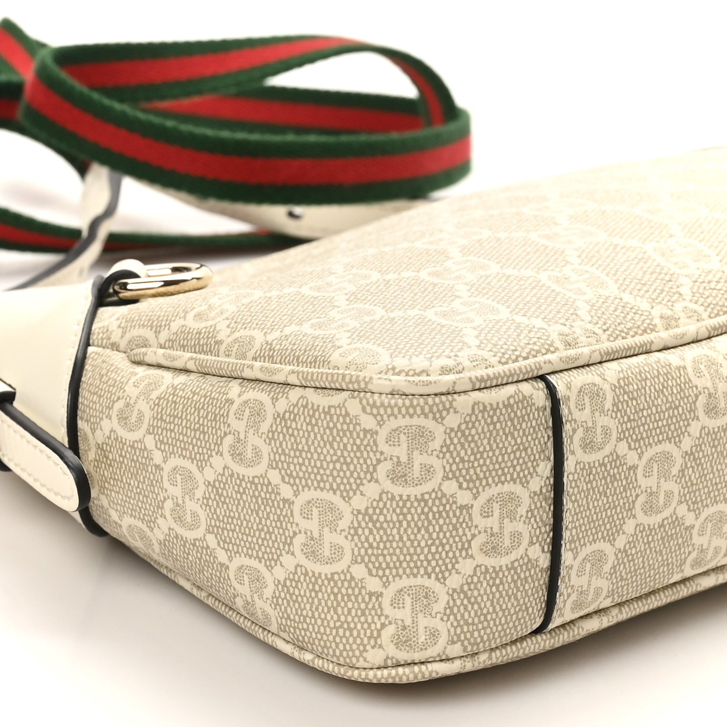 GG Supreme Monogram Textured Calfskin Small Emblem Shoulder Bag Beige Mystic White