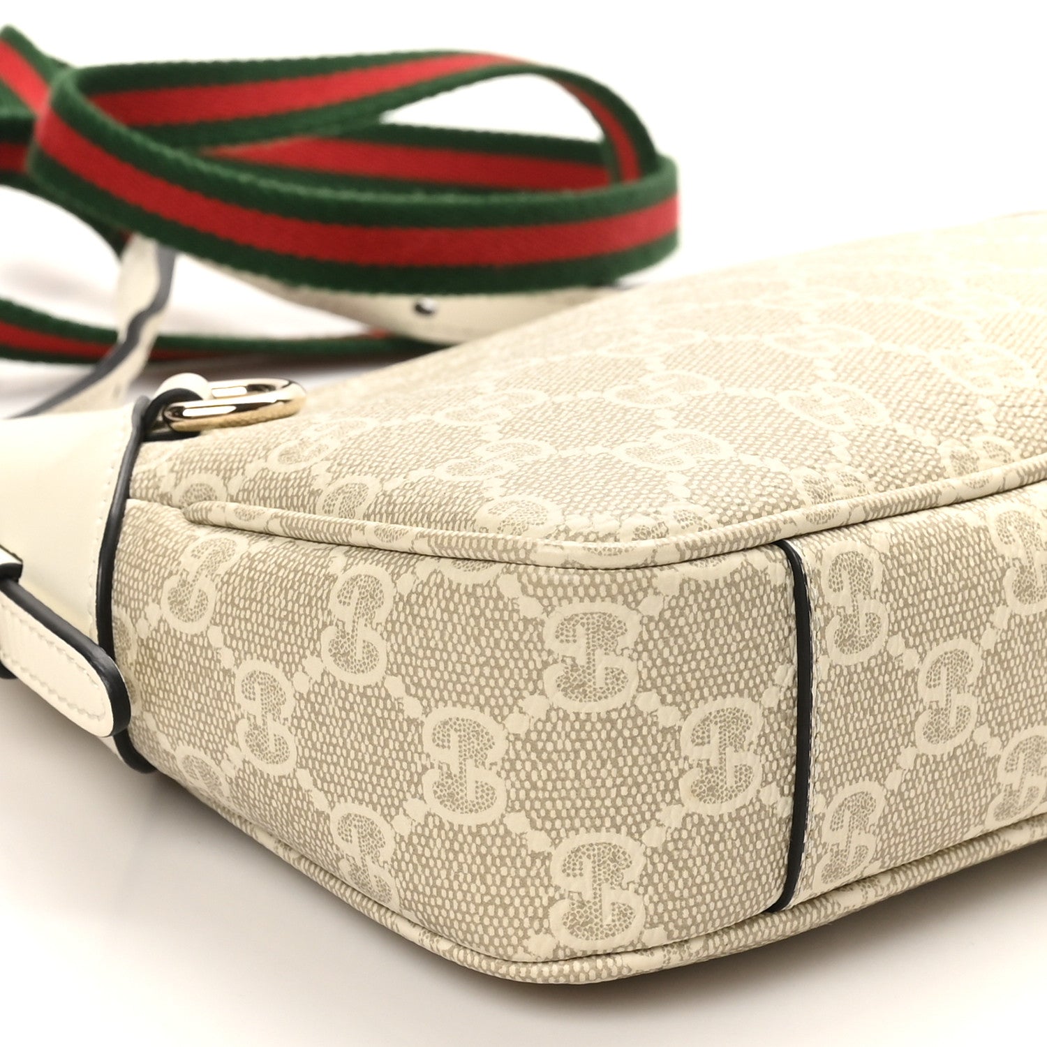 Gucci GG Supreme Monogram Textured Calfskin Small Emblem Shoulder Bag Beige Mystic White 9 of 10