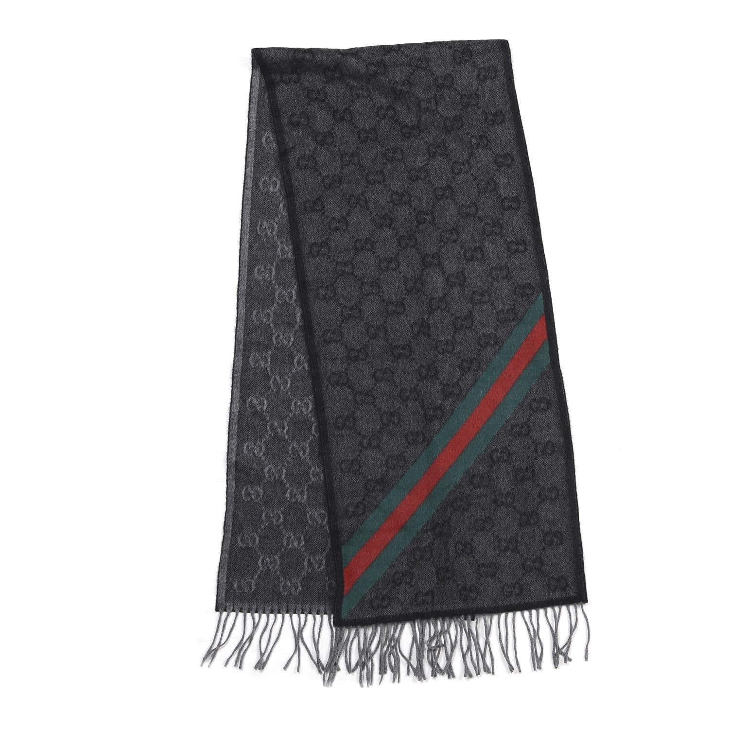 Gucci Wool Angora Monogram Web New Nikky Scarf Lead Dark Green 2 of 4
