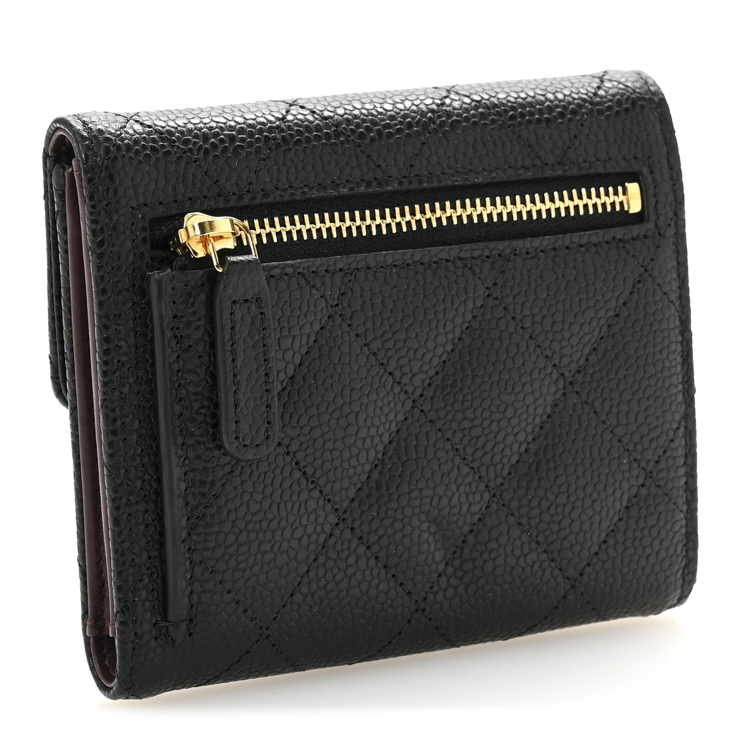 Caviar Quilted Compact Flap Wallet Black
