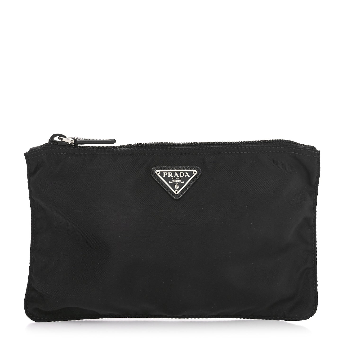 Re-Nylon Saffiano Vela Necessaire Flat Pouch Black