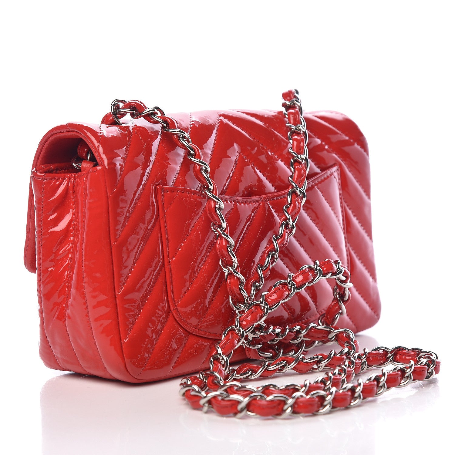 Chanel Patent Calfskin Chevron Quilted Mini Rectangular Flap Red 3 of 11