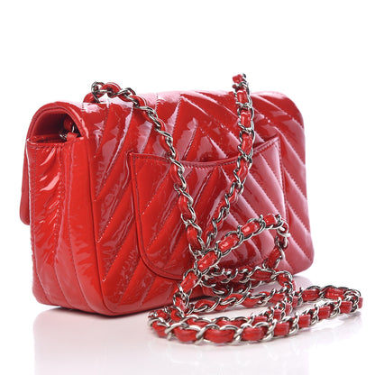 Chanel Patent Calfskin Chevron Quilted Mini Rectangular Flap Red 3 of 11