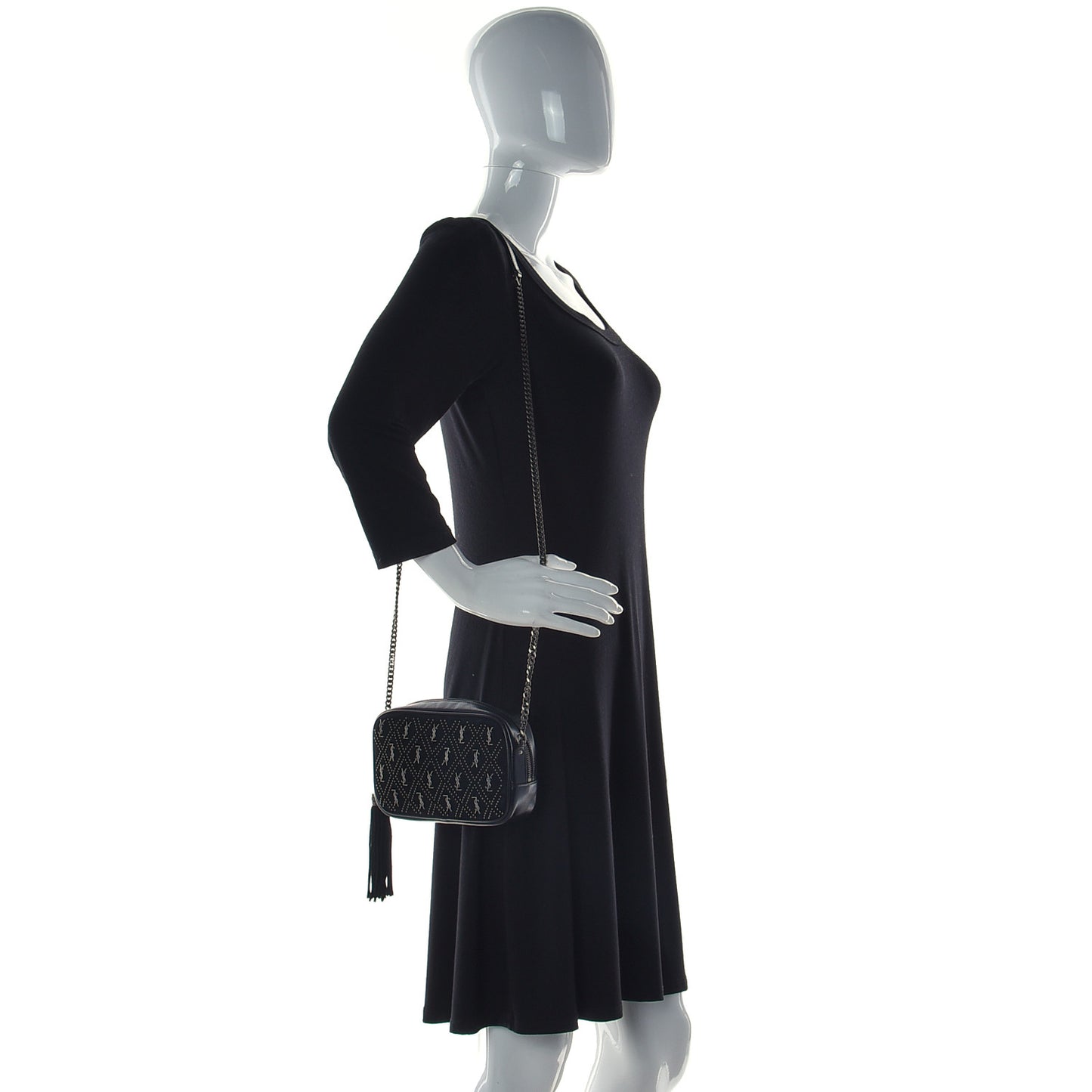 Suede Calfskin Embellished Mini Monogram Lou Camera Bag Black