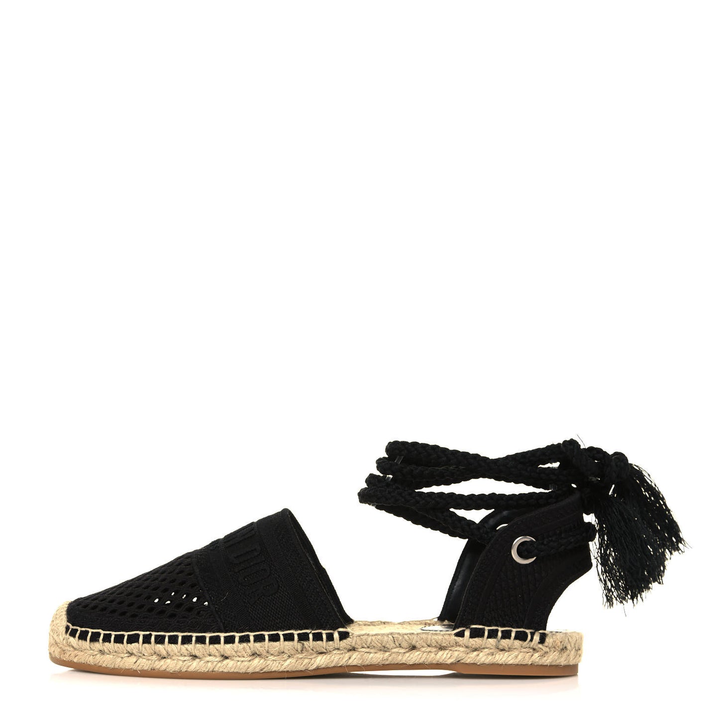 Canvas Embroidered Granville Ankle Tie Espadrilles Flats 42 Black
