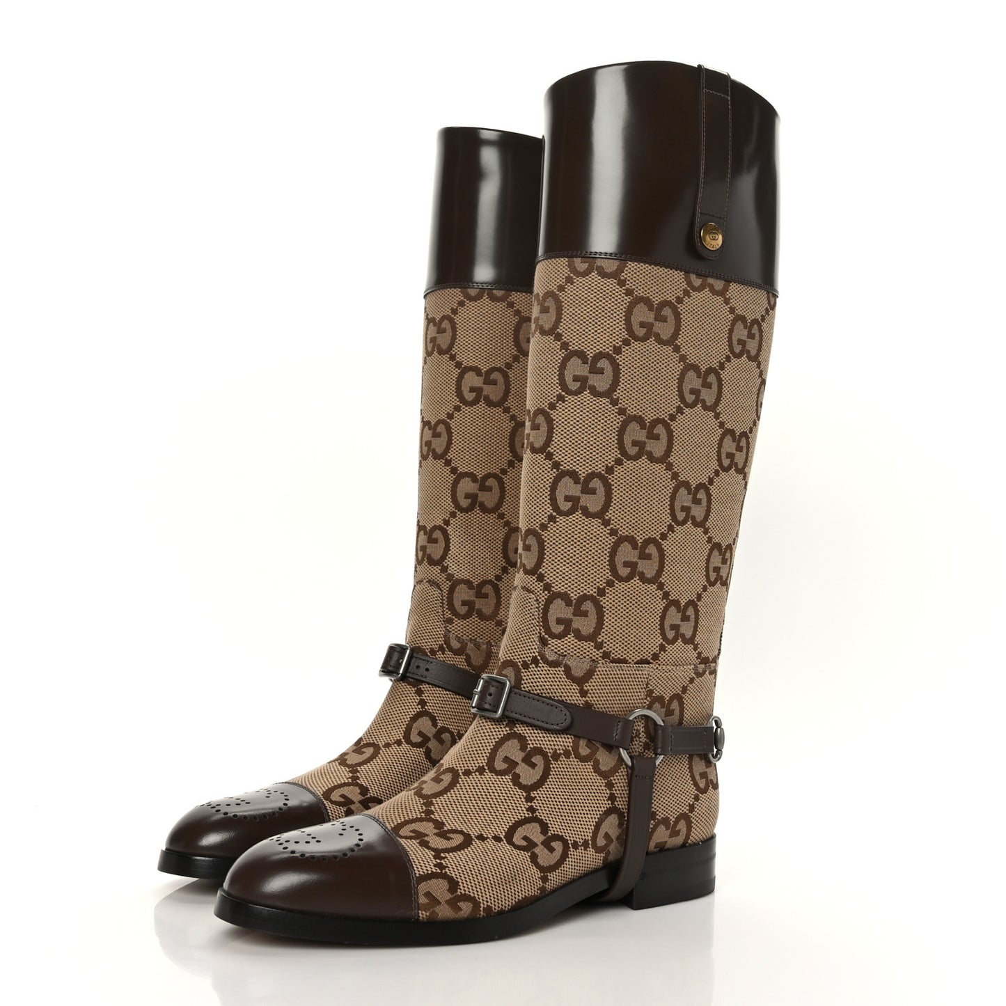 Monogram Jumbo GG Cordovan Lux Mens Zelda Harness Riding Boots 8 Camel Ebony New Acero