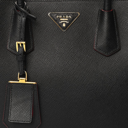 Prada Saffiano Cuir Medium Double Bag Black Fuoco 7 of 9