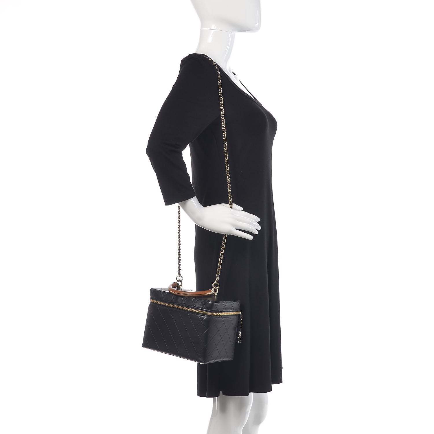 Chanel Lambskin Flat Quilted Knock On Wood Large Vanity Case Black 2 of 10