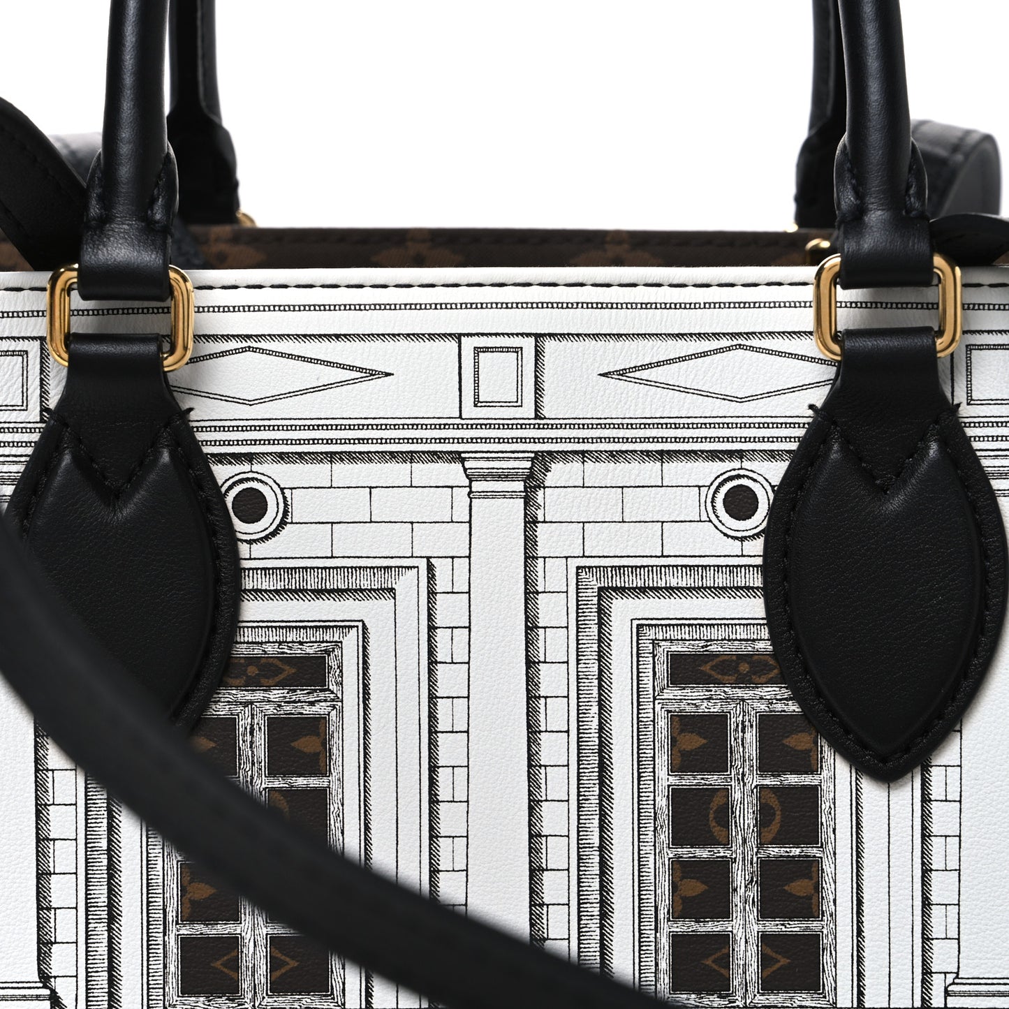 X FORNASETTI Calfskin Architettura Onthego MM Black White