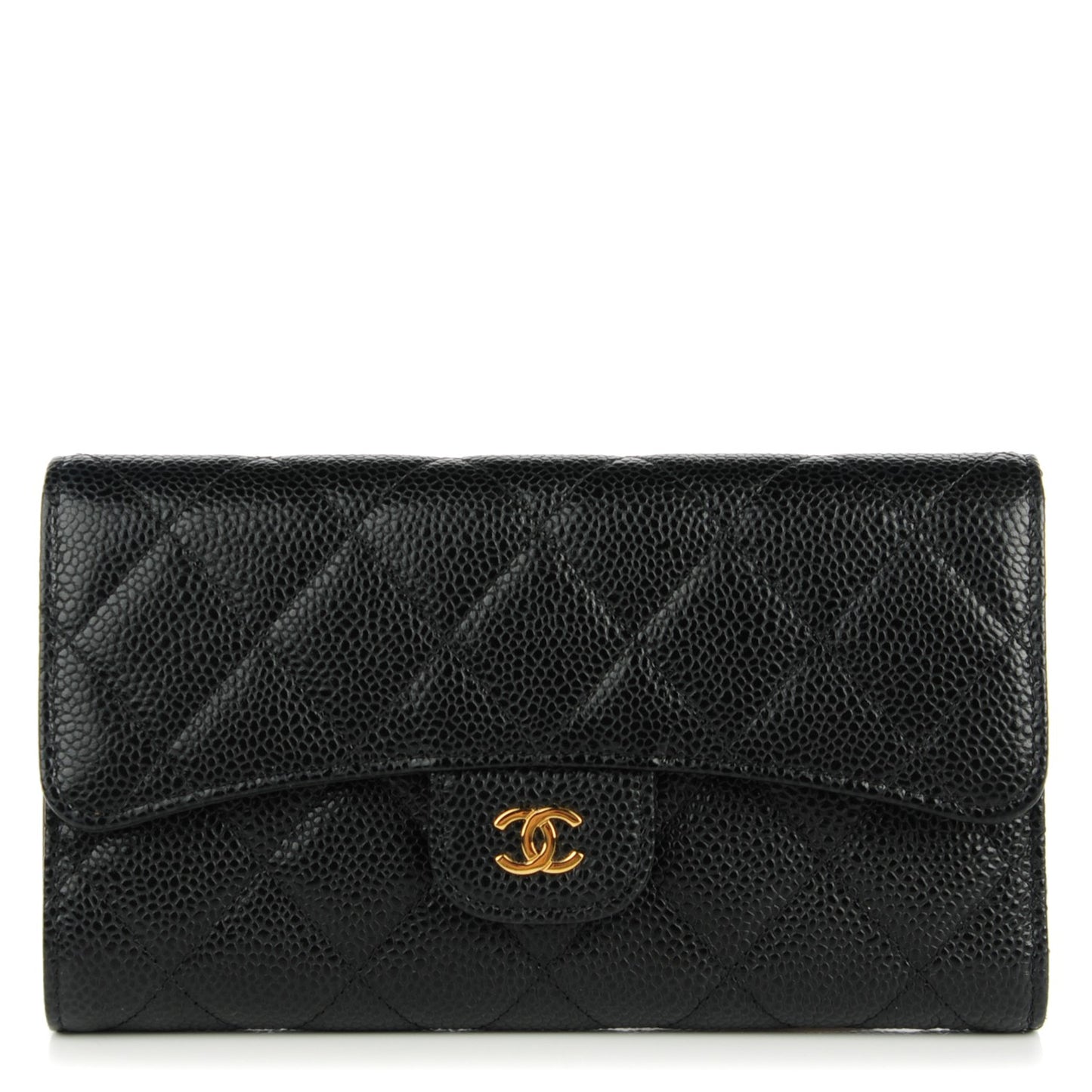 Caviar Quilted Large Flap Wallet Black