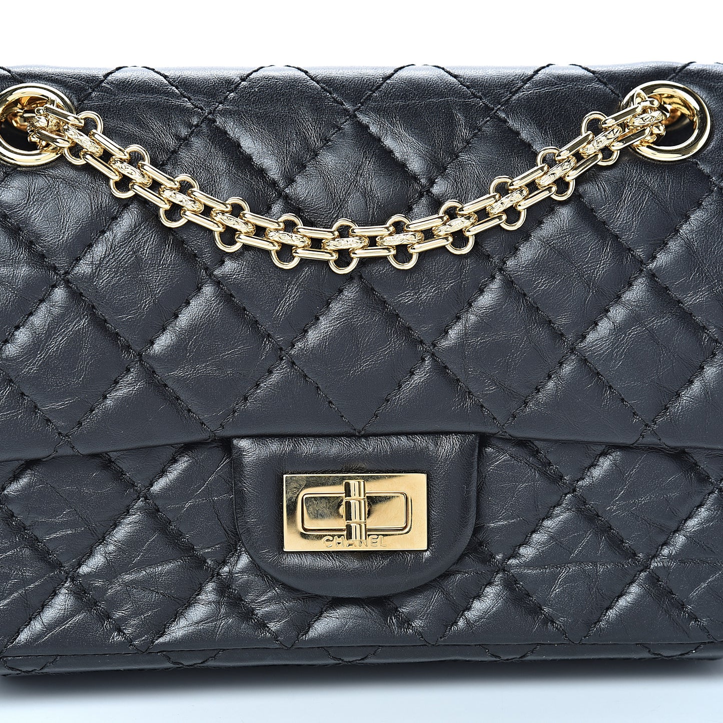 Aged Calfskin Quilted 2.55 Reissue Mini Flap Black