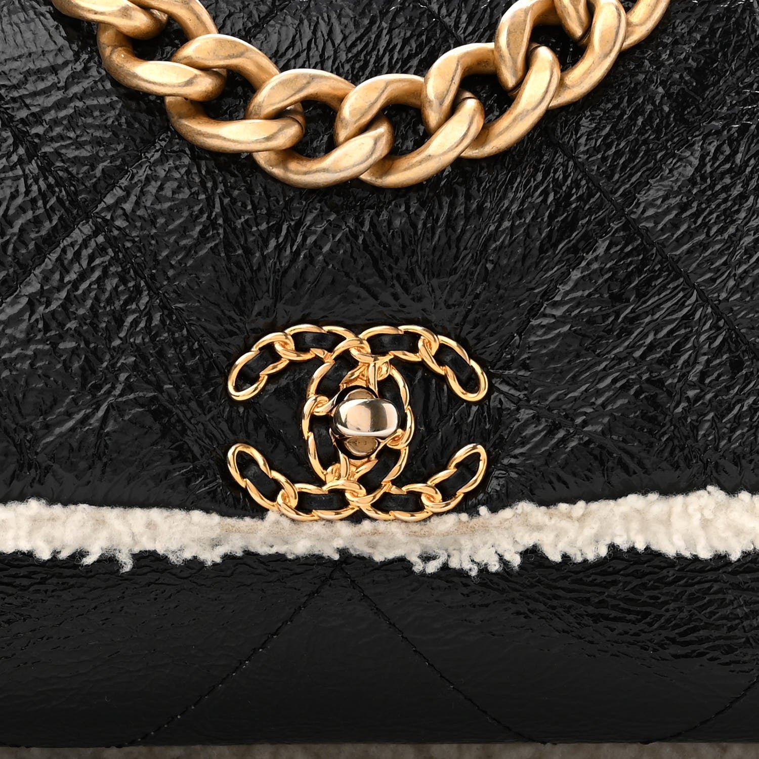 Chanel Crumpled Calfskin Shearling Sheepskin Quilted Large Chanel 19 Flap Black 8 of 10