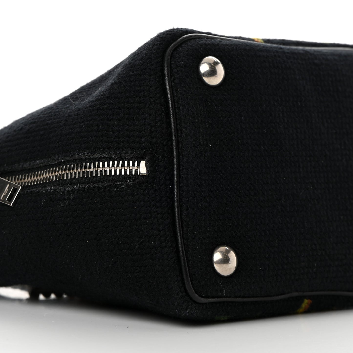 Woven Wool Embroidered Baby Emmanuelle Bucket Bag Black