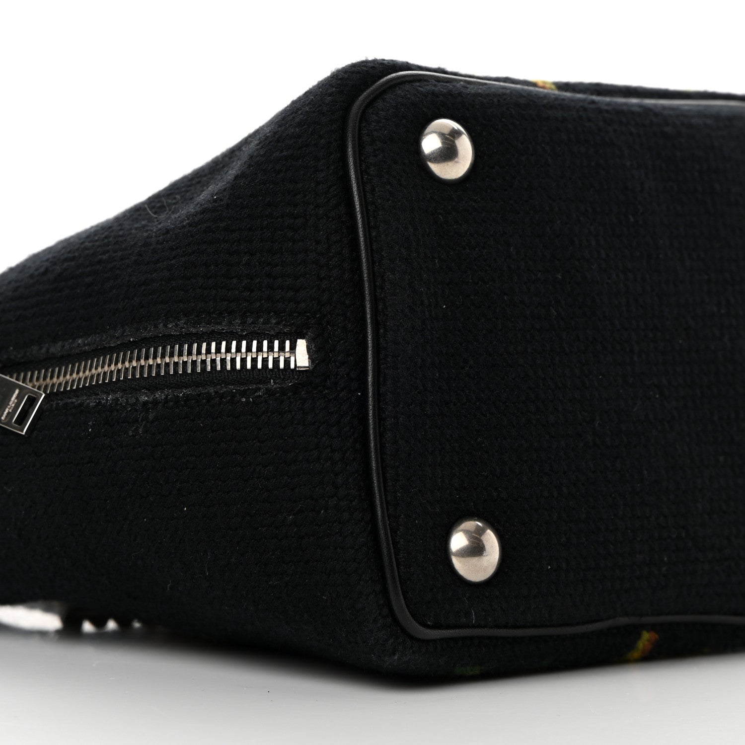 Saint Laurent Woven Wool Embroidered Baby Emmanuelle Bucket Bag Black 9 of 13