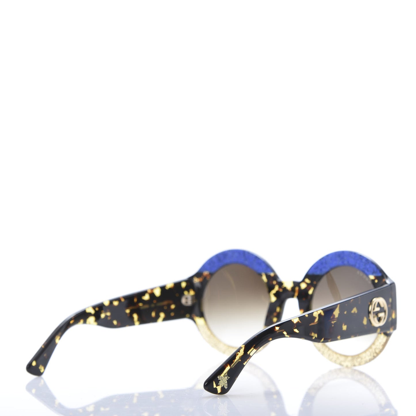 Acetate Round GG0084S Sunglasses Glitter Blue Multi