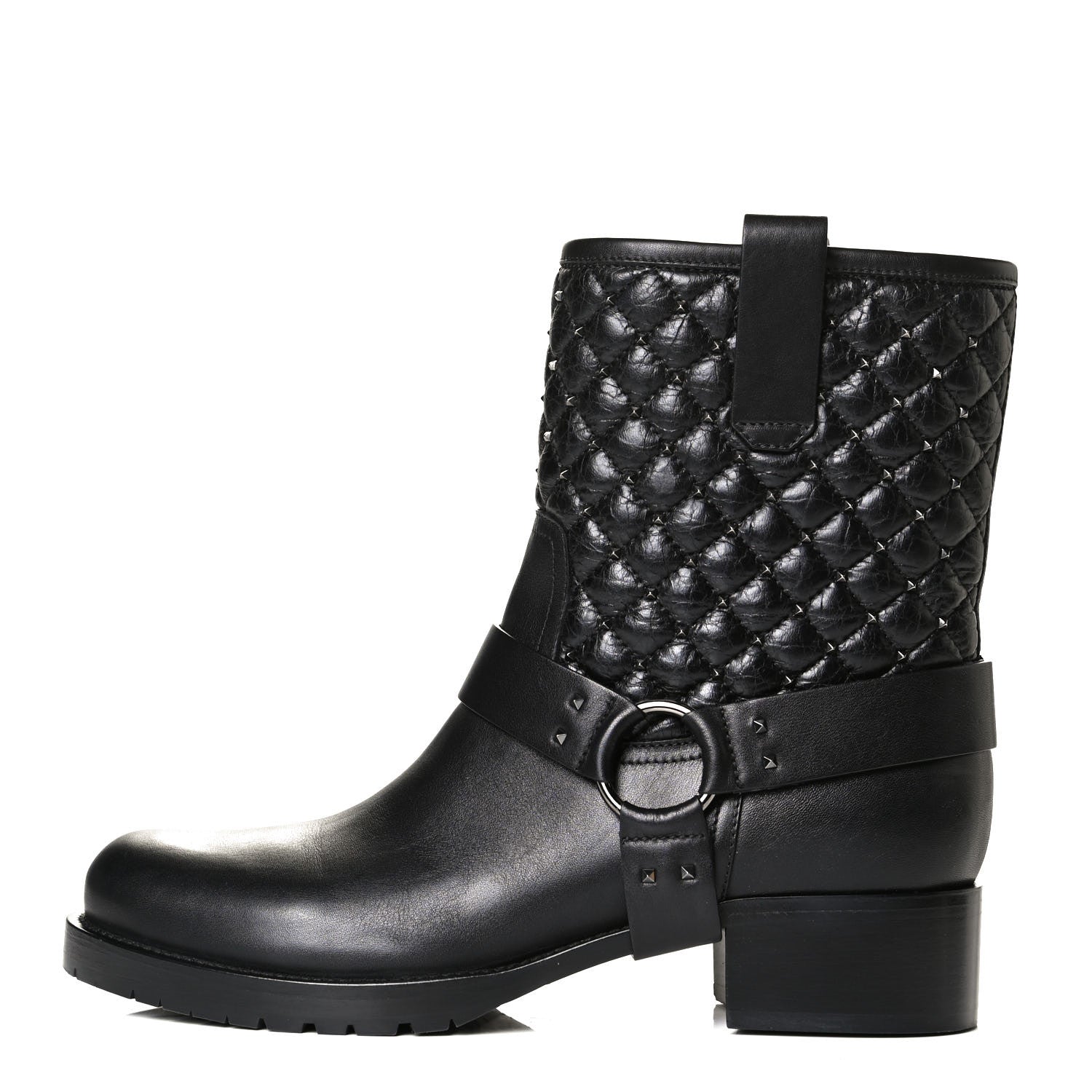 Valentino Garavani Calfskin Crackled Lambskin Rockstud Spike 20mm Biker Boots 38.5 Black 1 of 6