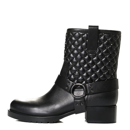 Valentino Garavani Calfskin Crackled Lambskin Rockstud Spike 20mm Biker Boots 38.5 Black 1 of 6
