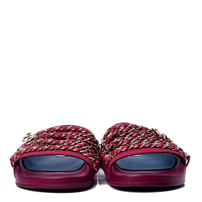 Chanel Satin Chain Flat Sandals 37 Dark Fuchsia 2 of 6