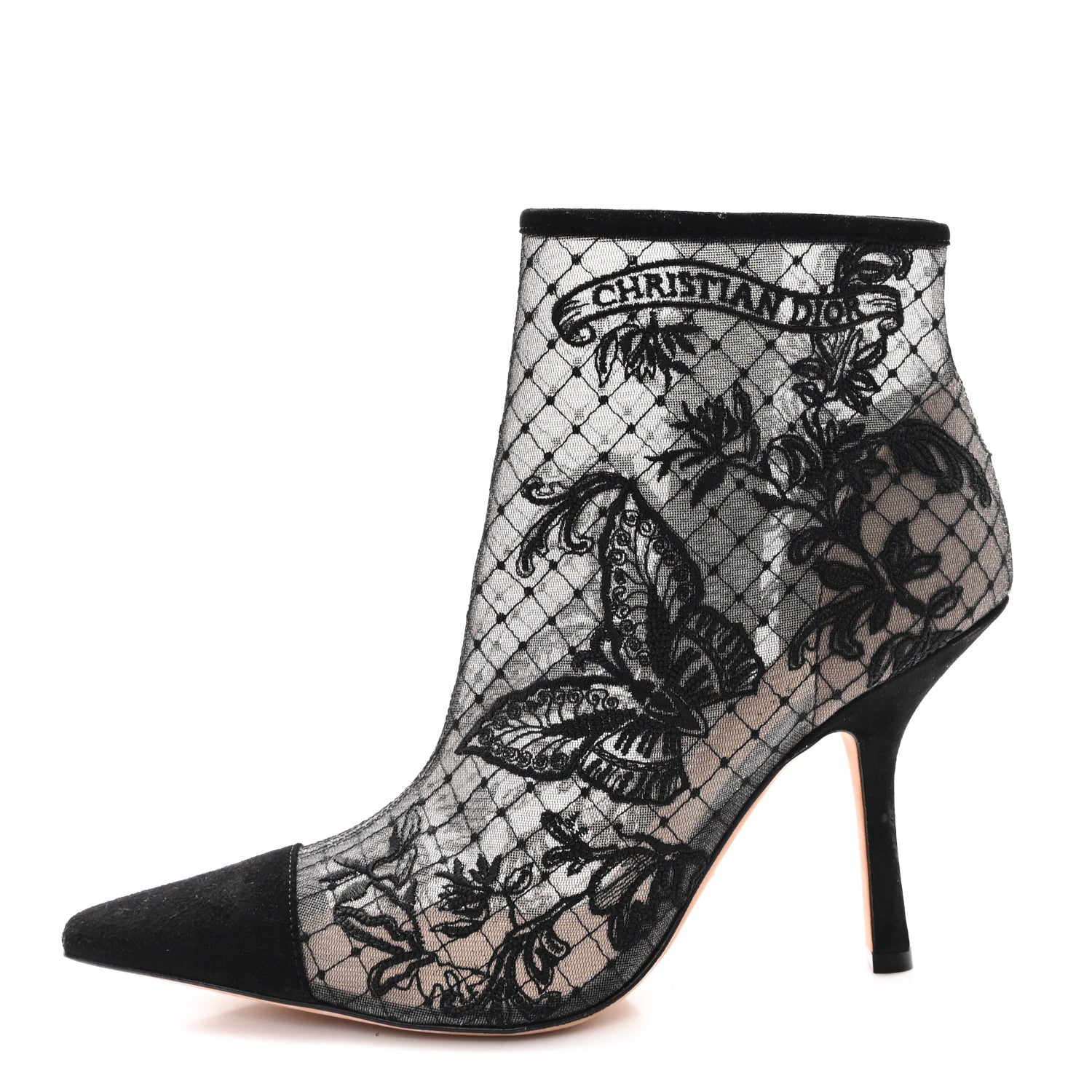 Christian Dior Suede Mesh Lace Embroidered Roses Dior Capture Ankle Boots 40.5 Black 1 of 9