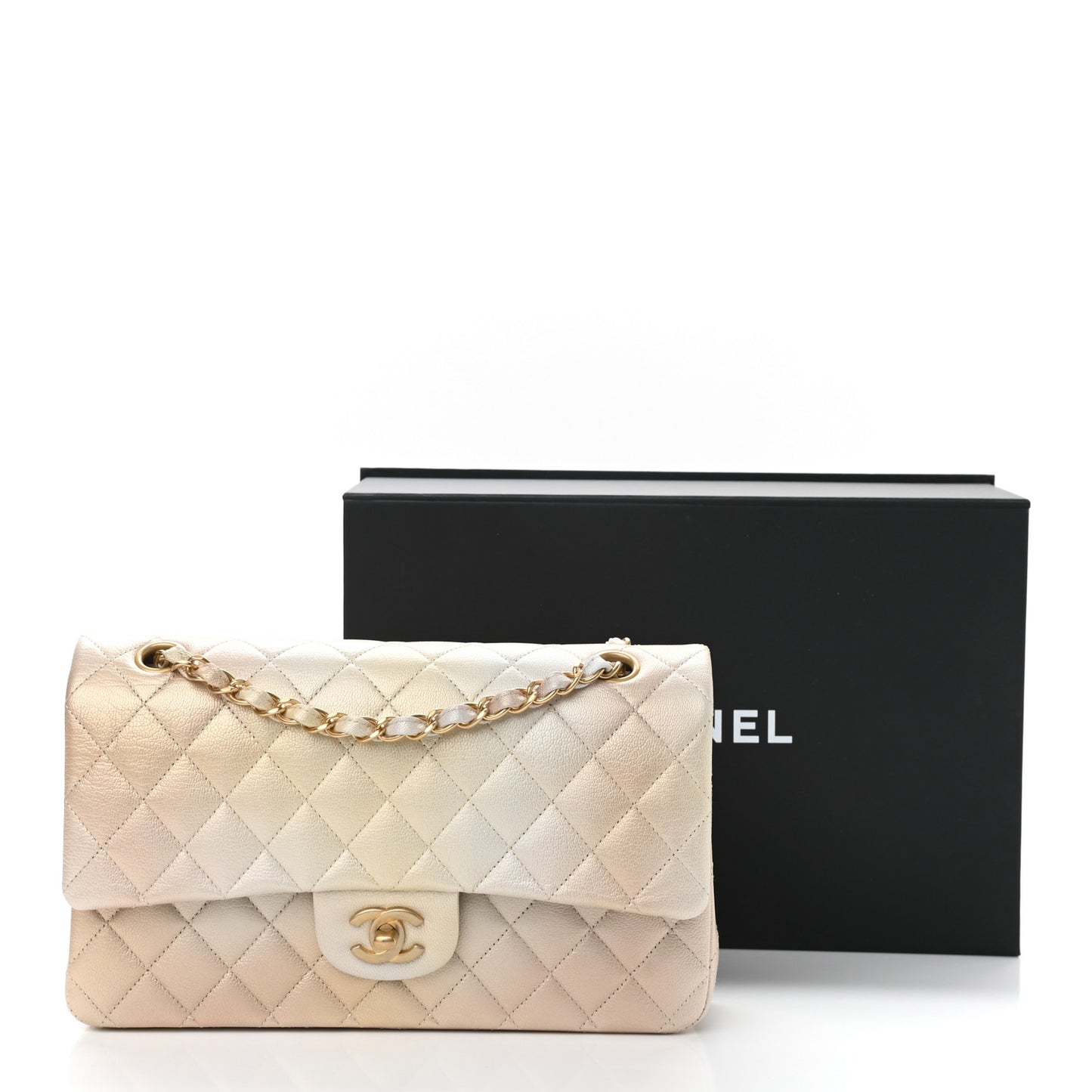 Metallic Goatskin Quilted Ombre Medium Double Flap Gold
