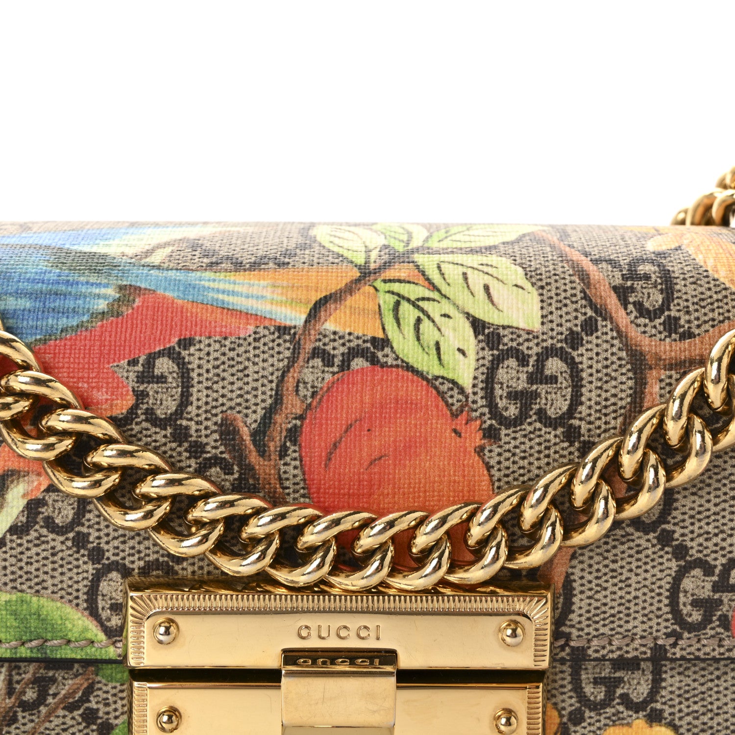Gucci GG Supreme Monogram Tian Small Padlock Shoulder Bag Beige Multicolor New Acero 8 of 10