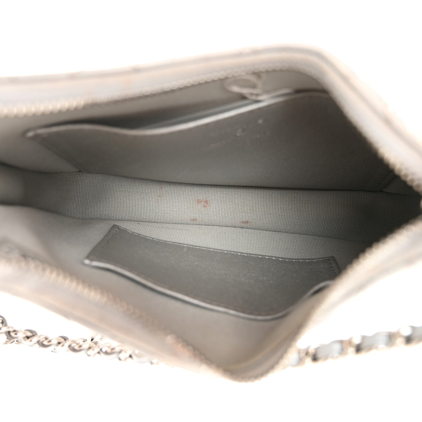Iridescent Mirror Goatskin Quilted Clutch With Chain Silver