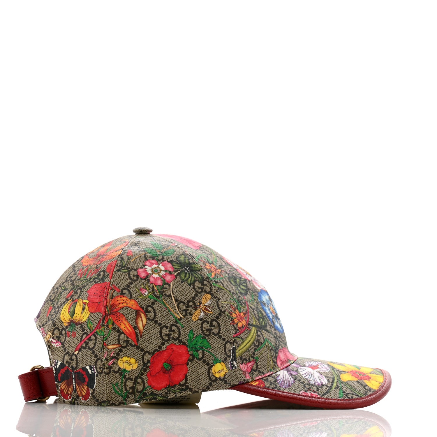 Gucci GG Supreme Flora Claudia Baseball Hat 56 S Red 5 of 10