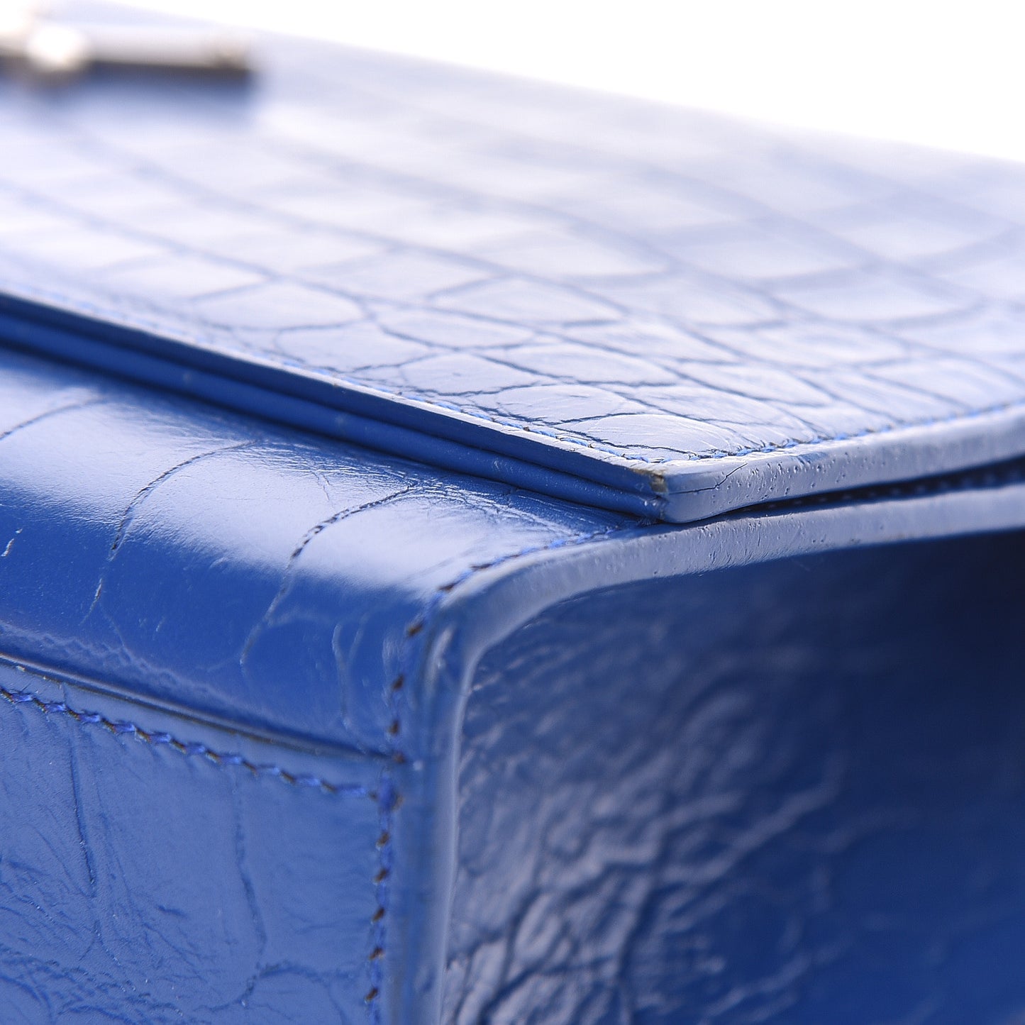 Calfskin Crocodile Embossed Medium Classic Monogram Kate Tassel Satchel Bleu Majorelle