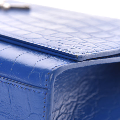 Saint Laurent Calfskin Crocodile Embossed Medium Classic Monogram Kate Tassel Satchel Bleu Majorelle 21 of 23