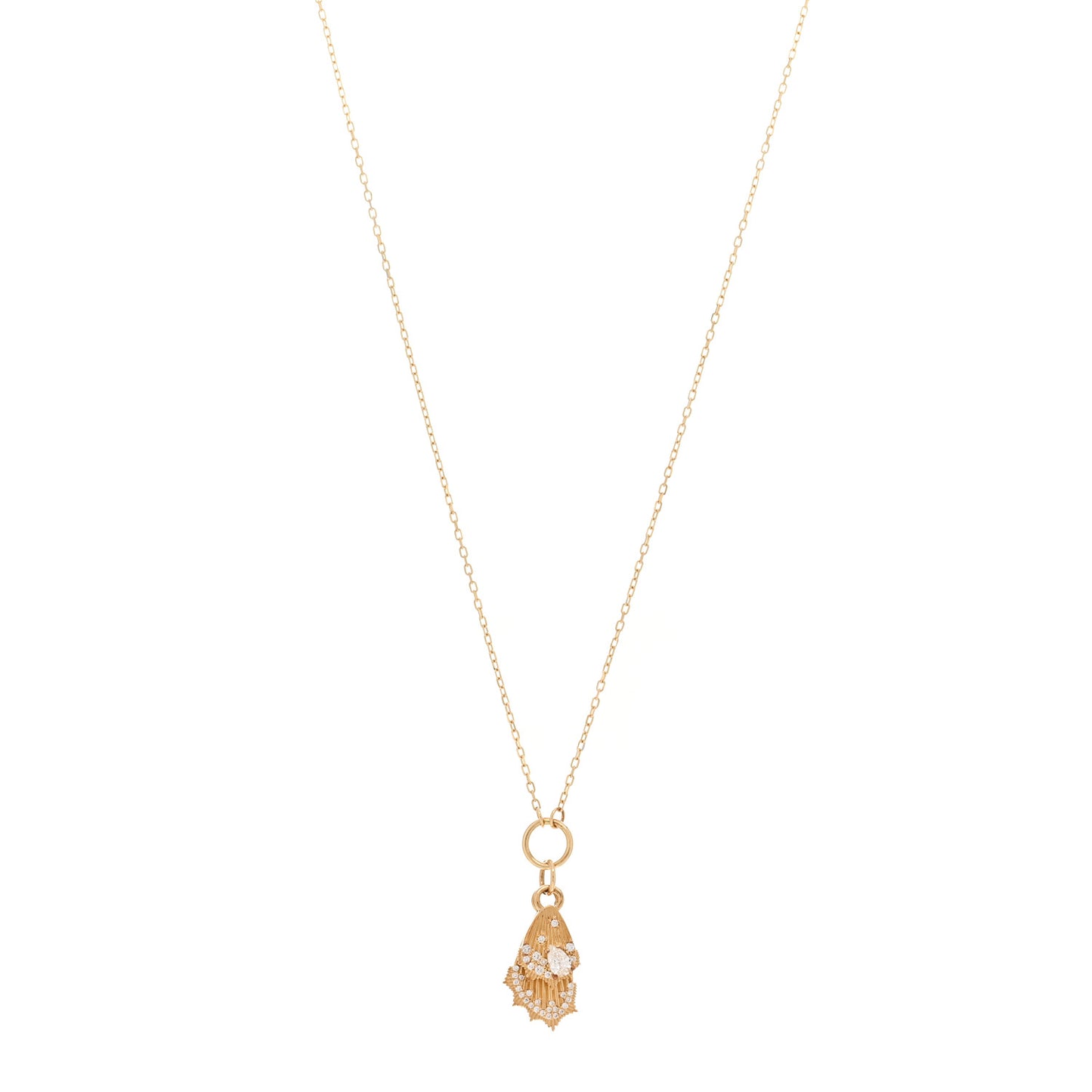 18K Yellow Gold Diamond Encrusted Butterfly Wings Miniature Medallion Necklace
