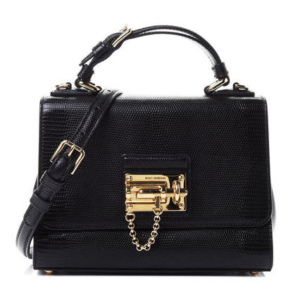 Dolce & Gabbana Lizard Calfskin Embossed Small Monica Top Handle Bag Black 1 of 4
