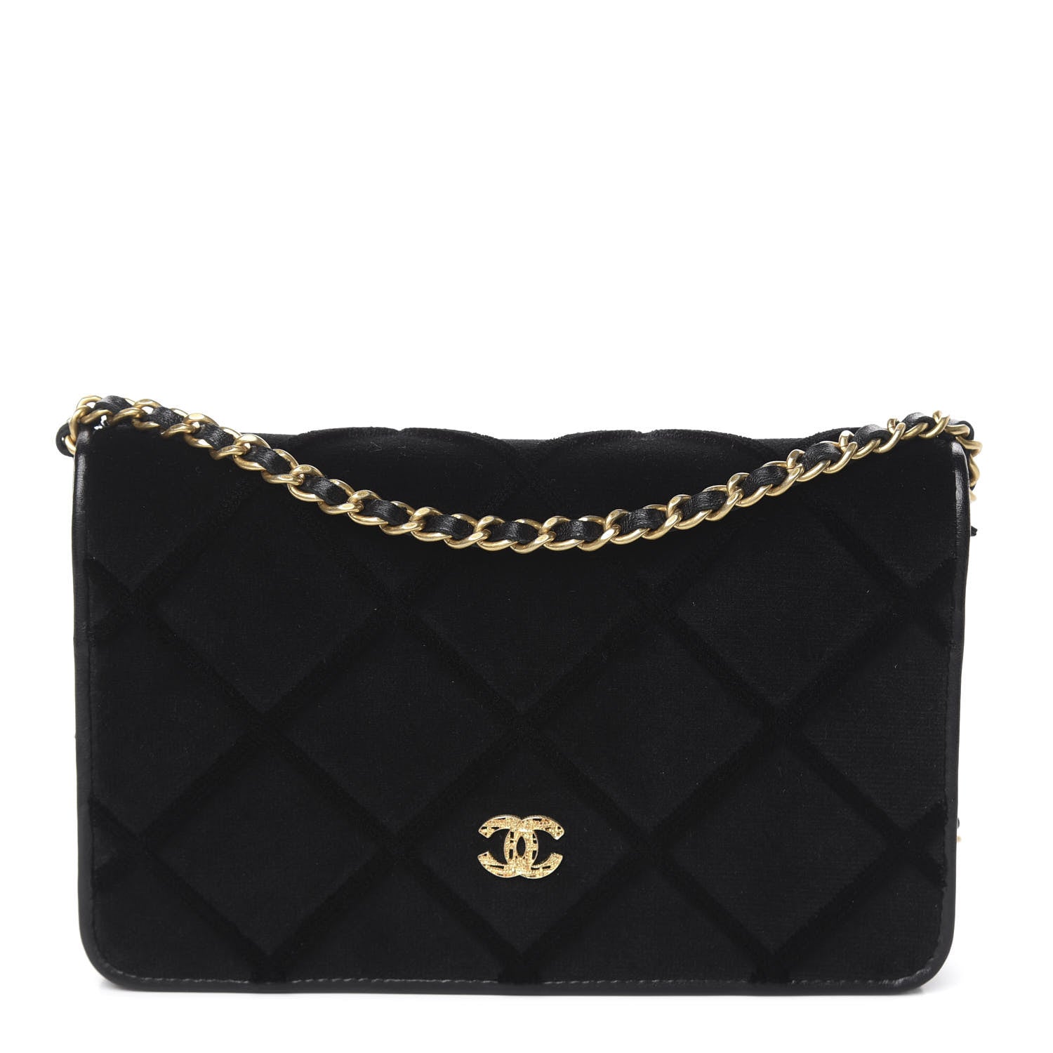 Chanel Velvet Quilted Wallet On Chain WOC Black 1 of 15