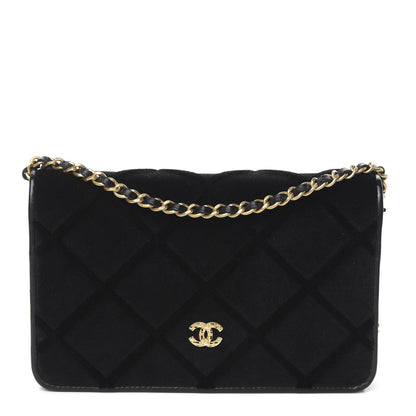 Chanel Velvet Quilted Wallet On Chain WOC Black 1 of 15