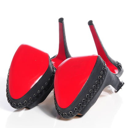 Christian Louboutin Canvas Indiana Sling 140 Pumps 41 Black Grezzo 5 of 8