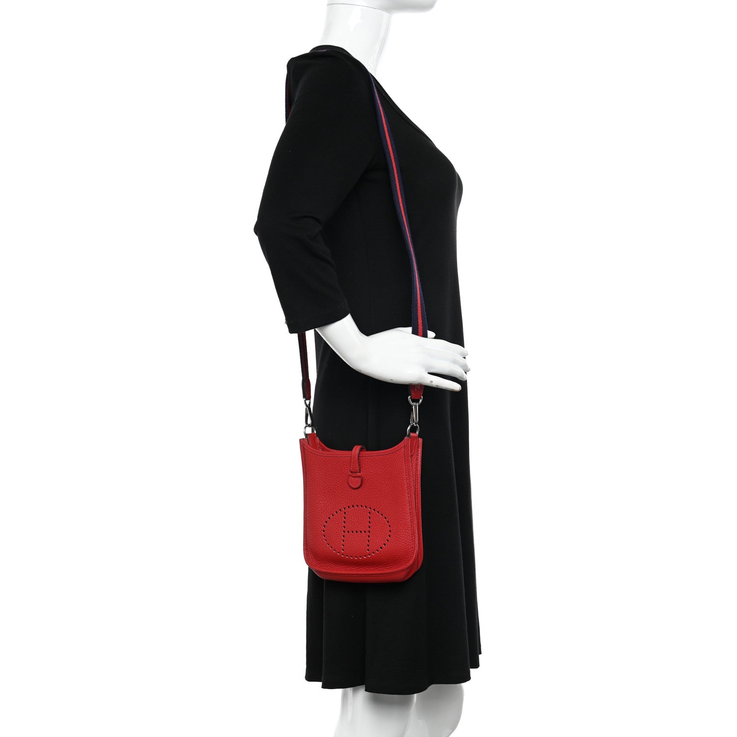 Hermes Taurillon Clemence Amazone Evelyne TPM Rouge Casaque Bleu Saphir 2 of 10