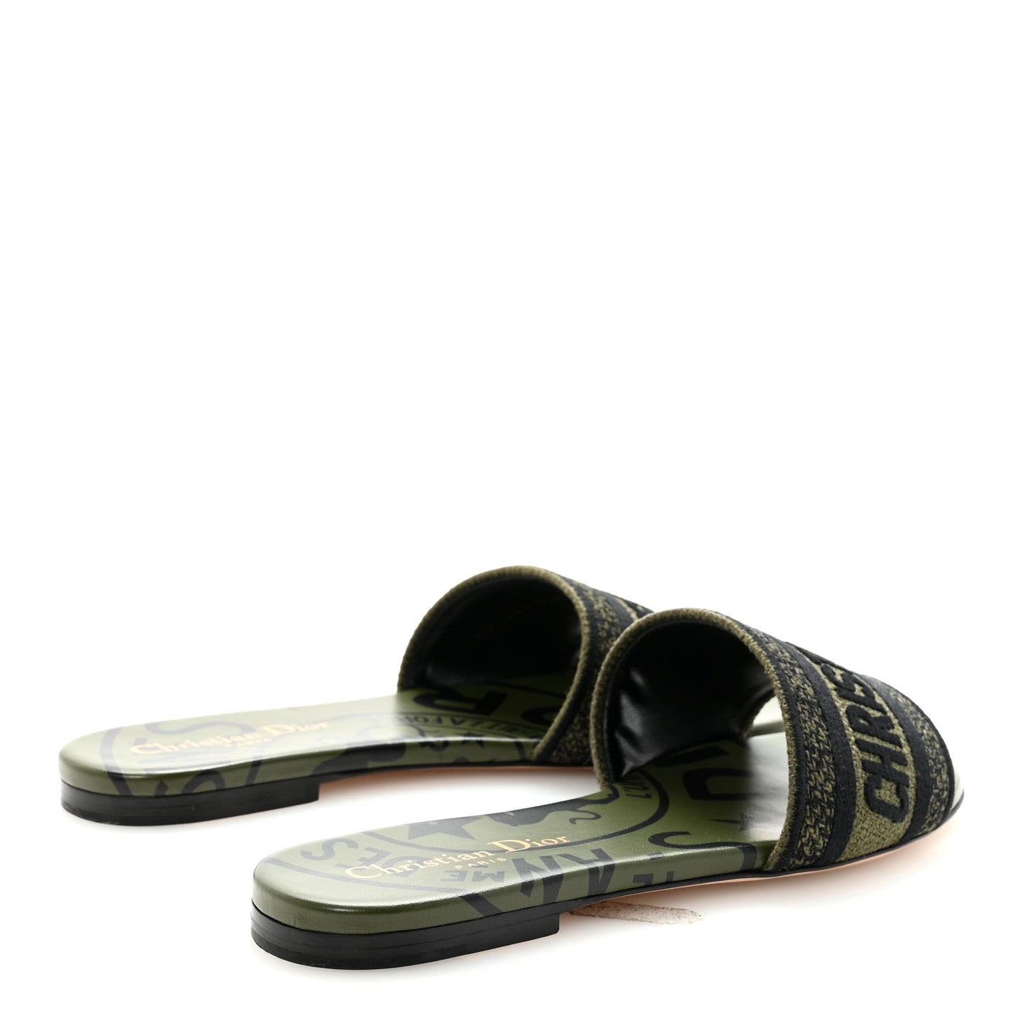 Canvas Union Embroidered Dway Flat Slide Sandals 36.5 Kaki
