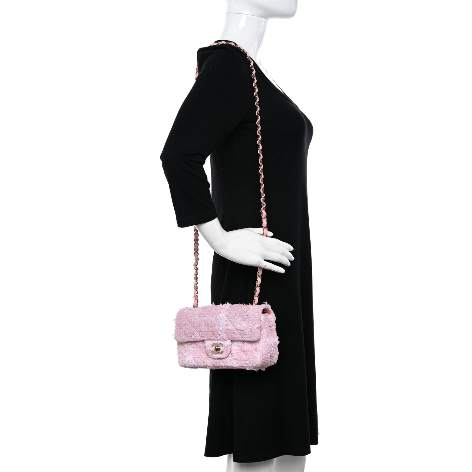 Chanel Tweed Quilted Mini Rectangular Flap Light Pink White 2 of 11