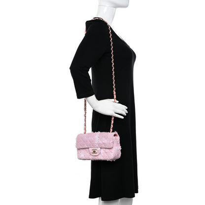 Chanel Tweed Quilted Mini Rectangular Flap Light Pink White 2 of 11