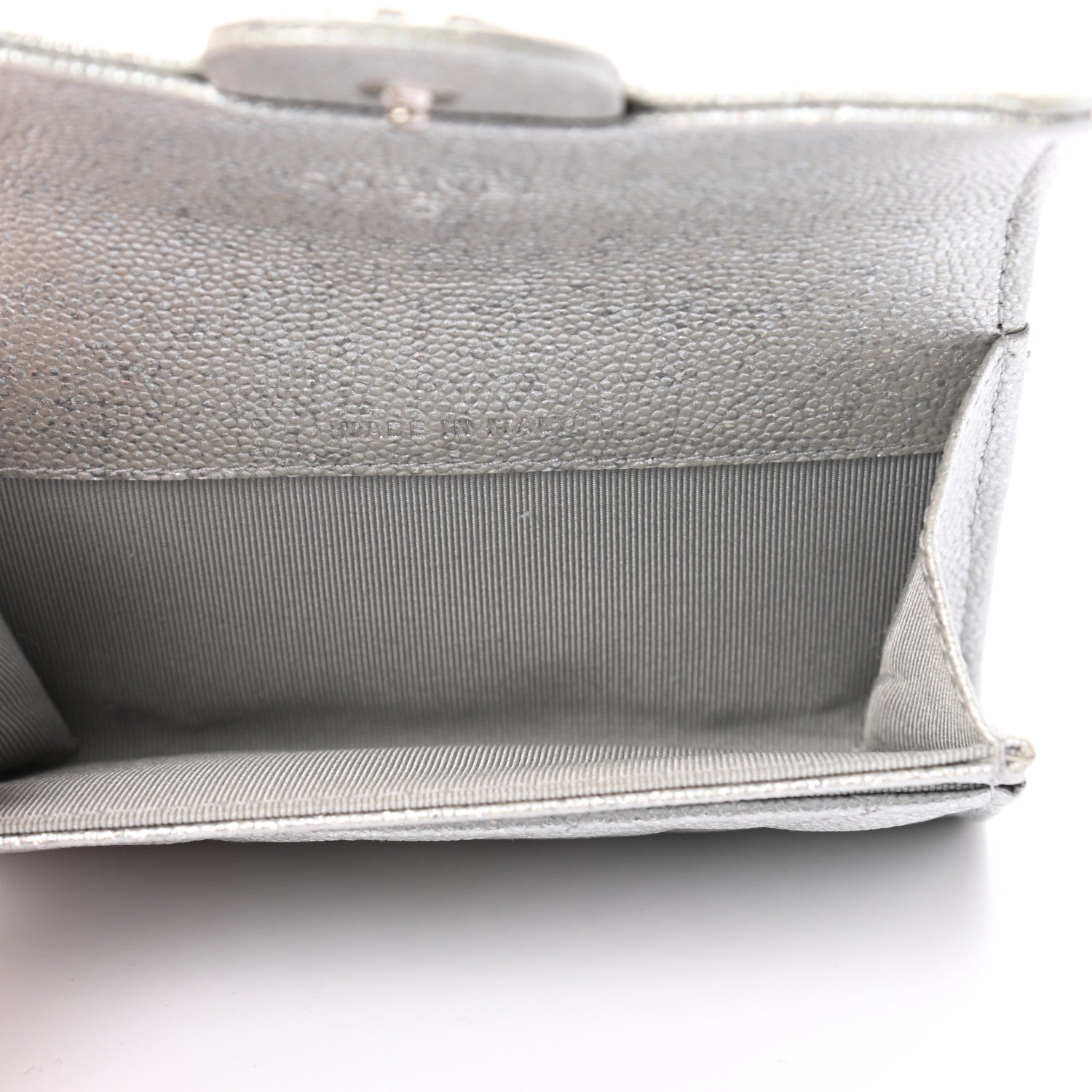 Chanel Glittered Metallic Caviar Quilted Flap Card Holder Wallet Silver 5 of 8