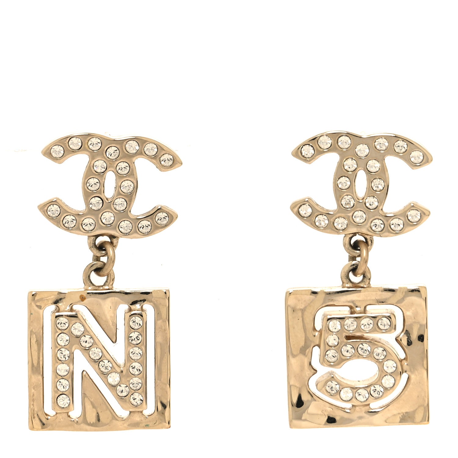 Chanel Crystal CC No 5 Drop Earrings Gold 1 of 5