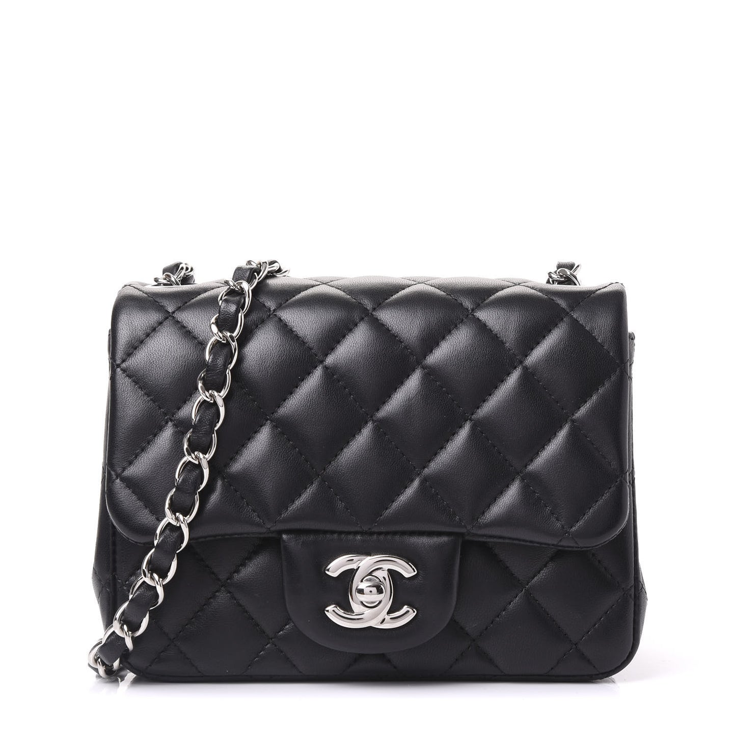 Lambskin Quilted Mini Square Flap Black