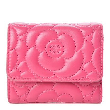 Chanel Lambskin Camellia Embossed Compact Wallet Fuchsia 1 of 10