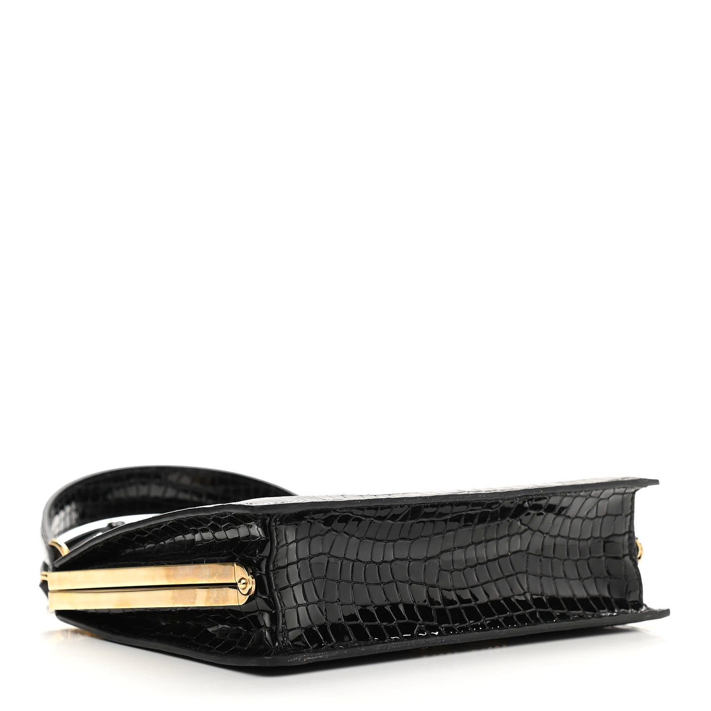 Calfskin Crocodile Embossed Crystal Embellished Solitaire Bag Black