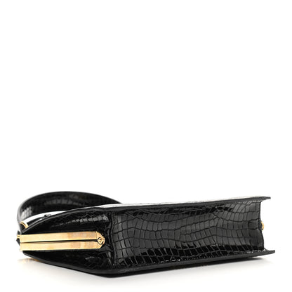 Miu Miu Calfskin Crocodile Embossed Crystal Embellished Solitaire Bag Black 4 of 10