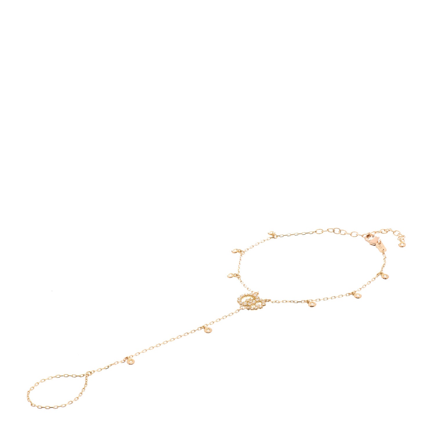 Gucci 18K Yellow Gold Diamond GG Running Hand Chain Bracelet 1 of 4