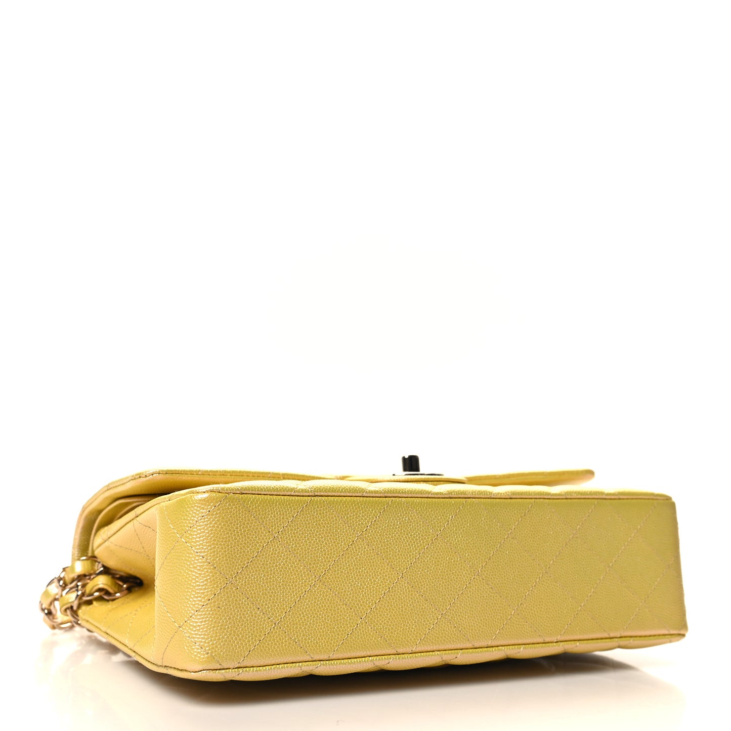 Iridescent Caviar Quilted Medium Double Flap Yellow