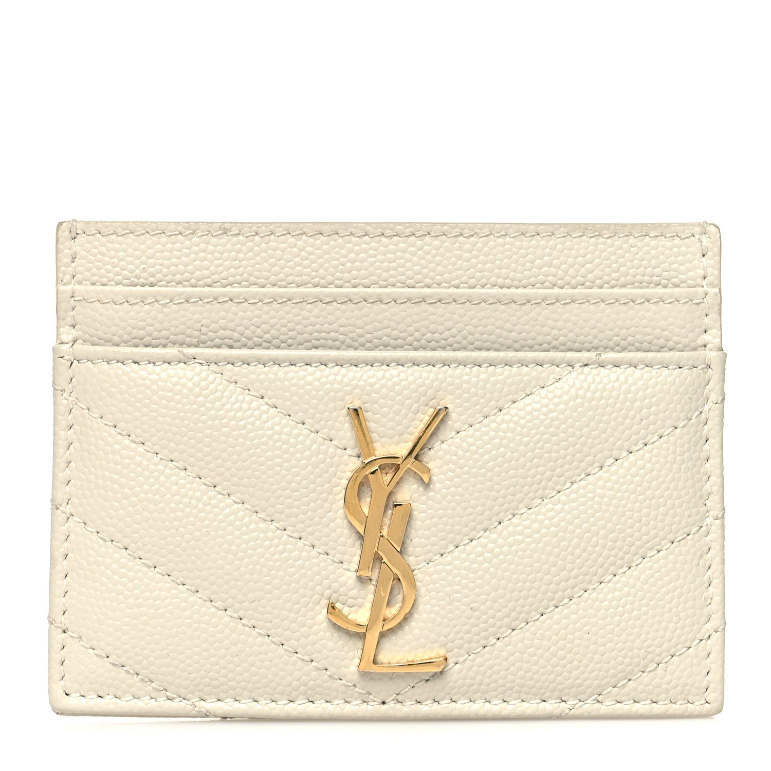 Saint Laurent Grain De Poudre Matelasse Chevron Monogram Credit Card Case Crema Soft 1 of 9