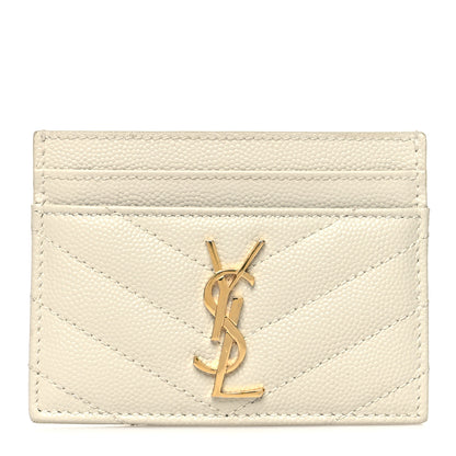 Saint Laurent Grain De Poudre Matelasse Chevron Monogram Credit Card Case Crema Soft 1 of 9